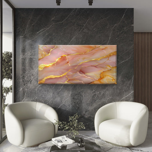 Abstract Pastel Pink Agate Wall Art Canvas Office Home Room Framed 80x45cm