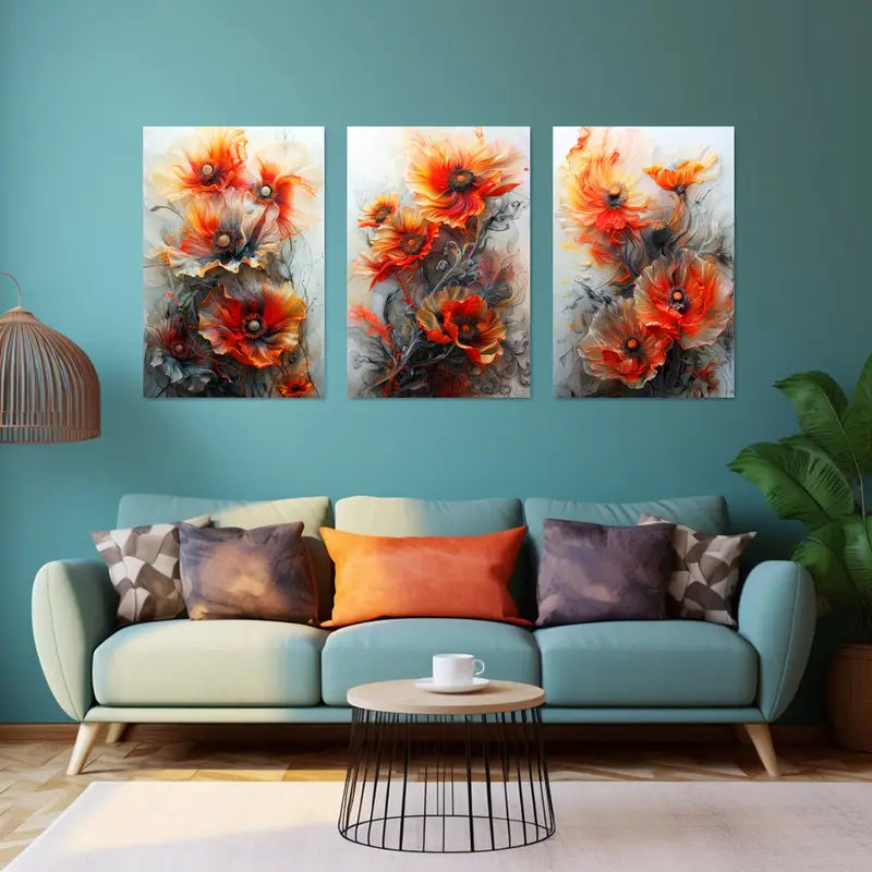3pcs Features a vibrant orange color with a hint of elegance Metal Print Ready to Hang Art