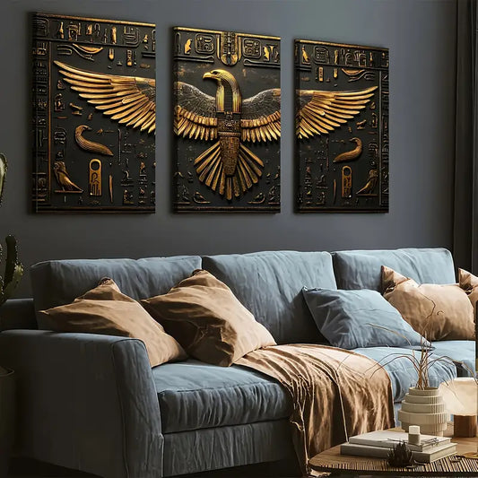 3pcs Abstract Golden Giant Eagle Statue Art Boldness Wall Art Set Canvas Framed 40x60cm - High Quality Print 100% Australian Made Wall Canvas Ready to Hang