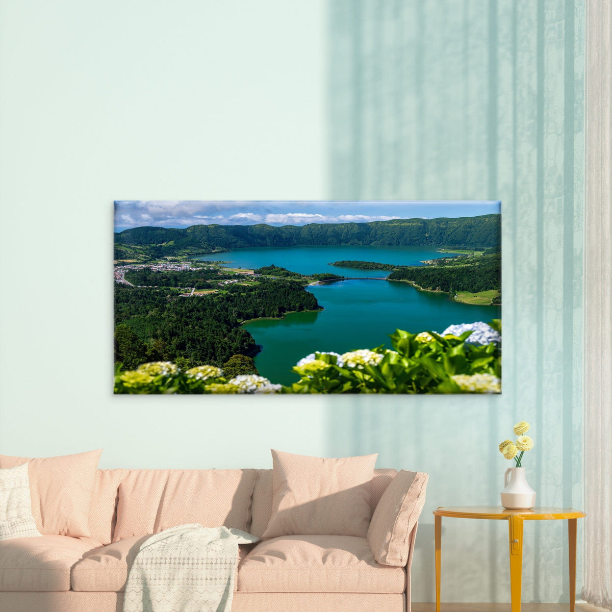 Sete Cidades Crater Lakes Wall Art Canvas Office Home Room Framed 80x45cm