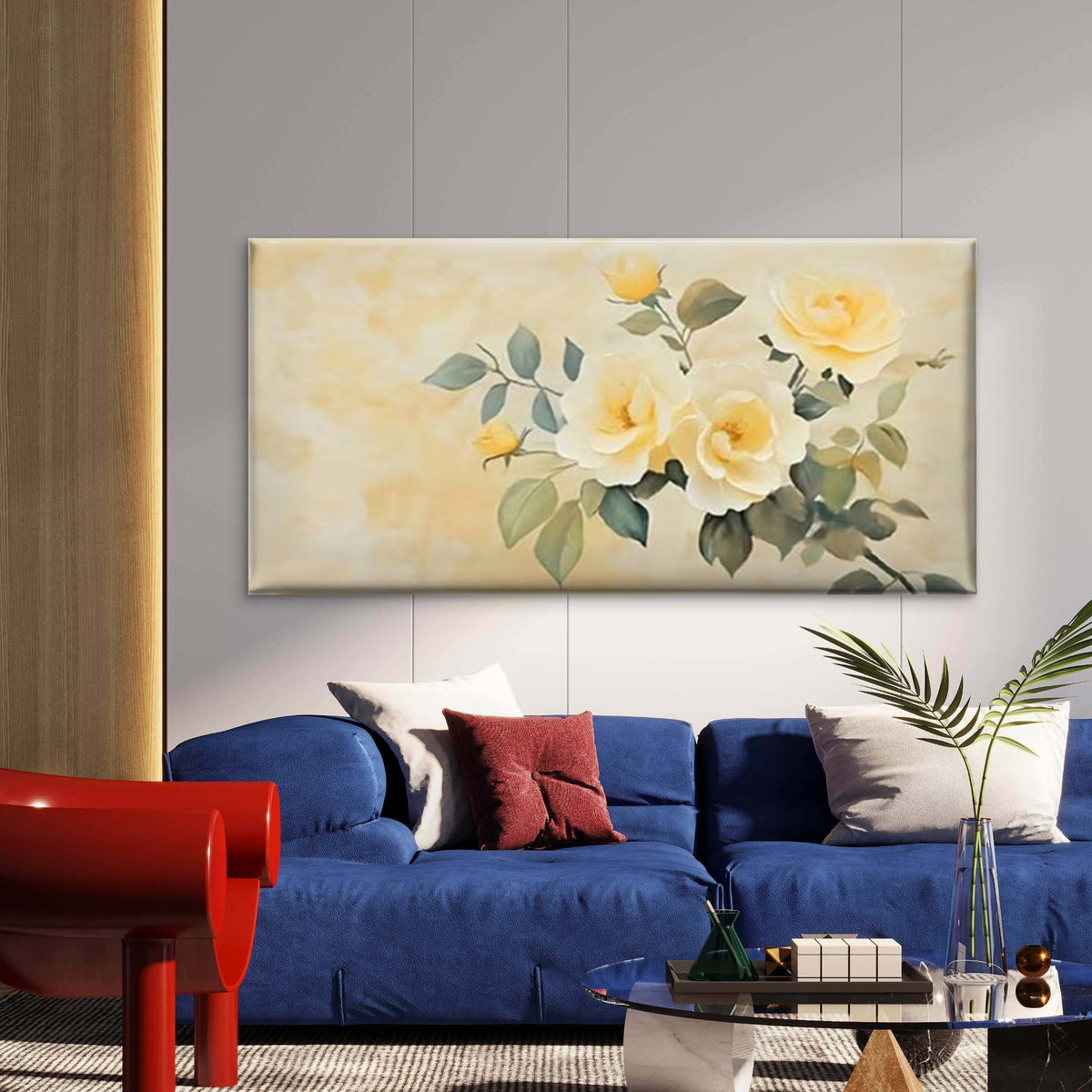 Abstract Yellow Rose Wall Art Canvas Office Home Room Framed 80x45cm