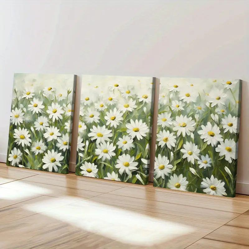 3pcs Daisy Field, Soft Pastel, Nature Scenery Wall Art Set Canvas Framed 40x60cm - High Quality Print 100% Australian Made Wall Canvas Ready to Hang