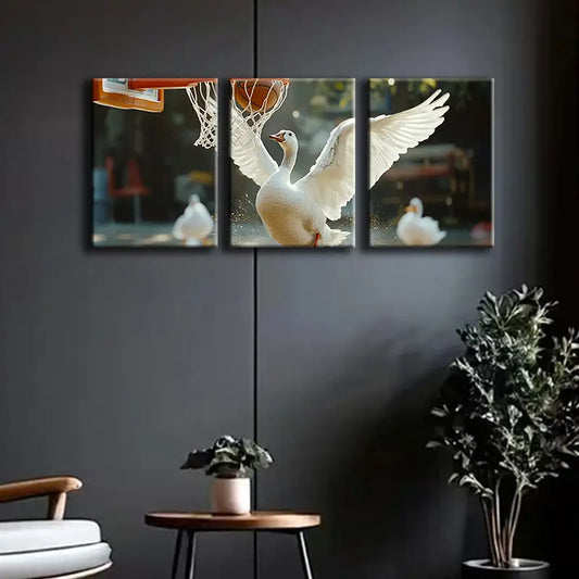 3pcs Ducks Playing Basketball Metal Print Ready to Hang Art
