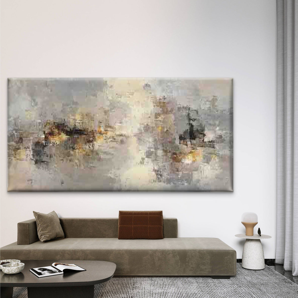 Soft Neutral Abstract Wall Art Canvas Office Home Room Framed 80x45cm