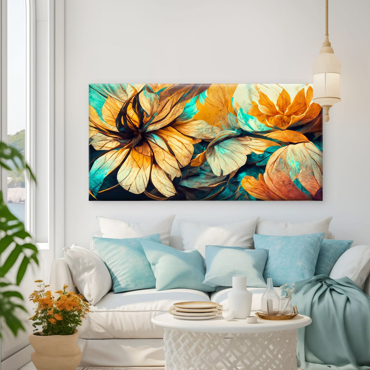 Abstract Flowers Floating Frame Wall Art Canvas Office Home Room Framed 80x45cm