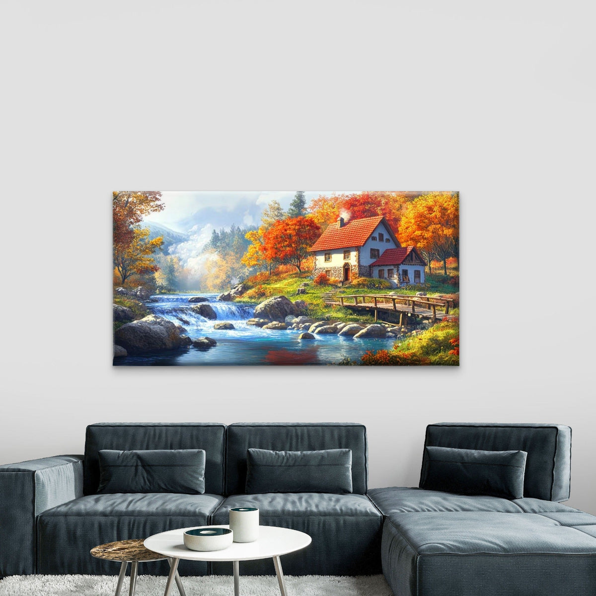 Autumn Glow Near River Wall Art Canvas Office Home Room Framed 120x60cm