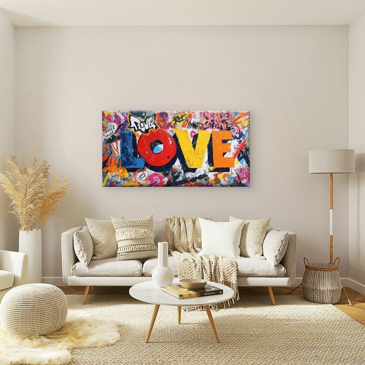 Graffiti-Style Multicolor Wall Art Canvas Office Home Room Framed 80x45cm