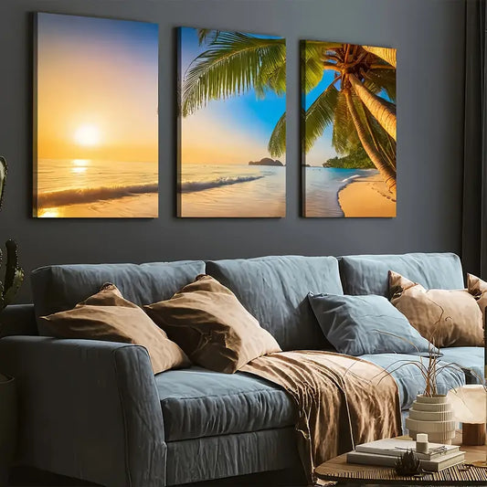3pcs Ocean Beach Beach Sunrise Scenery Wall Art Set Canvas Framed 40x60cm - High Quality Print 100% Australian Made Wall Canvas Ready to Hang