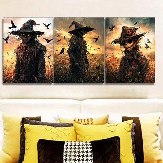 3pcs Rustic Farmhouse Scarecrow Metal Print Ready to Hang Art