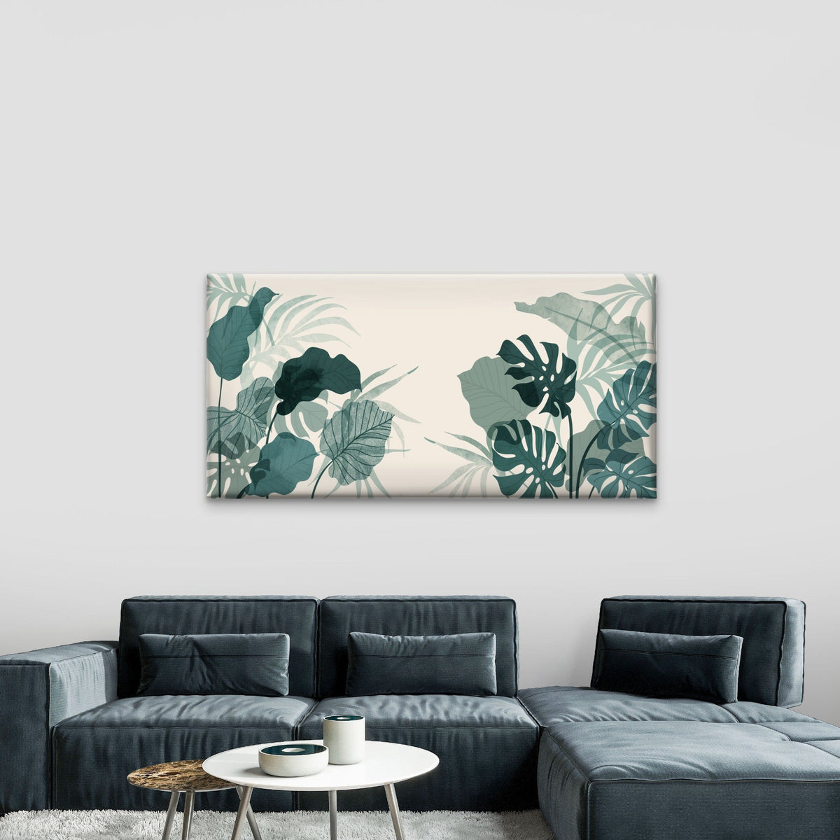 Tropical Sage Green Monstera Wall Art Canvas Office Home Room Framed 120x60cm