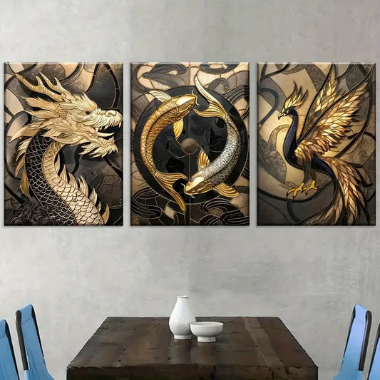 3pcs Light Luxury Style Golden Fashion Abstract Animal Art Wall Art Set Canvas Framed 40x60cm - High Quality Print 100% Australian Made Wall Canvas Ready to Hang