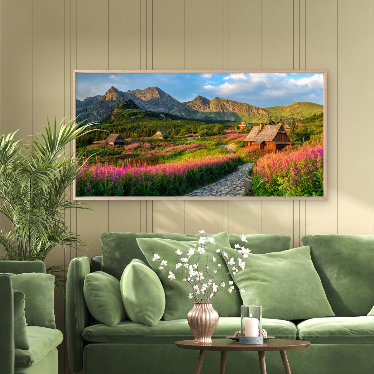 Mountain Flower Valley Wall Art Canvas Office Home Room Framed 120x60cm