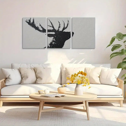 3pcs Deer Silhouette Classic Design Minimalist Metal Print Ready to Hang Art