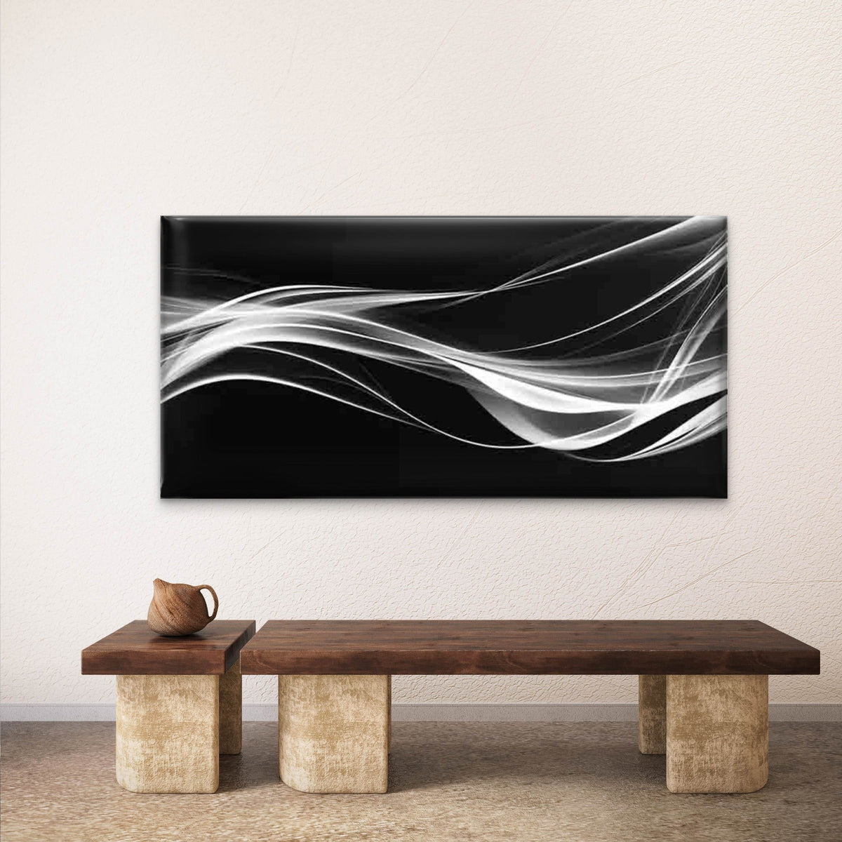 Abstract White Waves Wall Art Canvas Office Home Room Framed 80x45cm