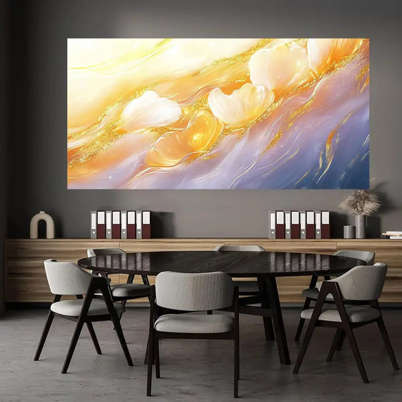 Elegant Abstract Wall Art with Vibrant Yellow, Orange, and Purple Hues Wall Art wall canvas office home room framed 120x60cm