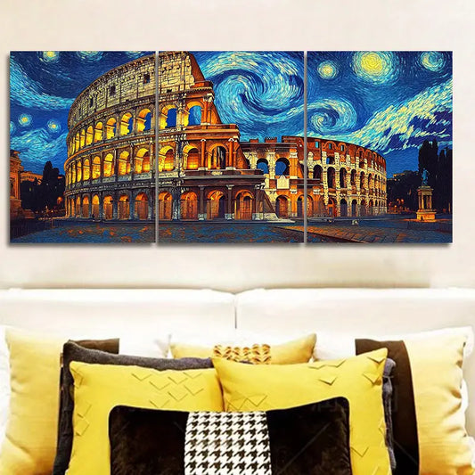 3pcs The Colosseum Night Sky Metal Print Ready to Hang Art