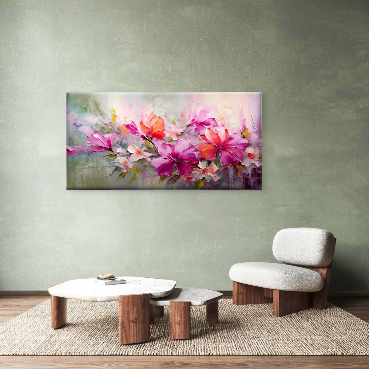 Pink Abstract Floral Art Wall Art Canvas Office Home Room Framed 120x60cm