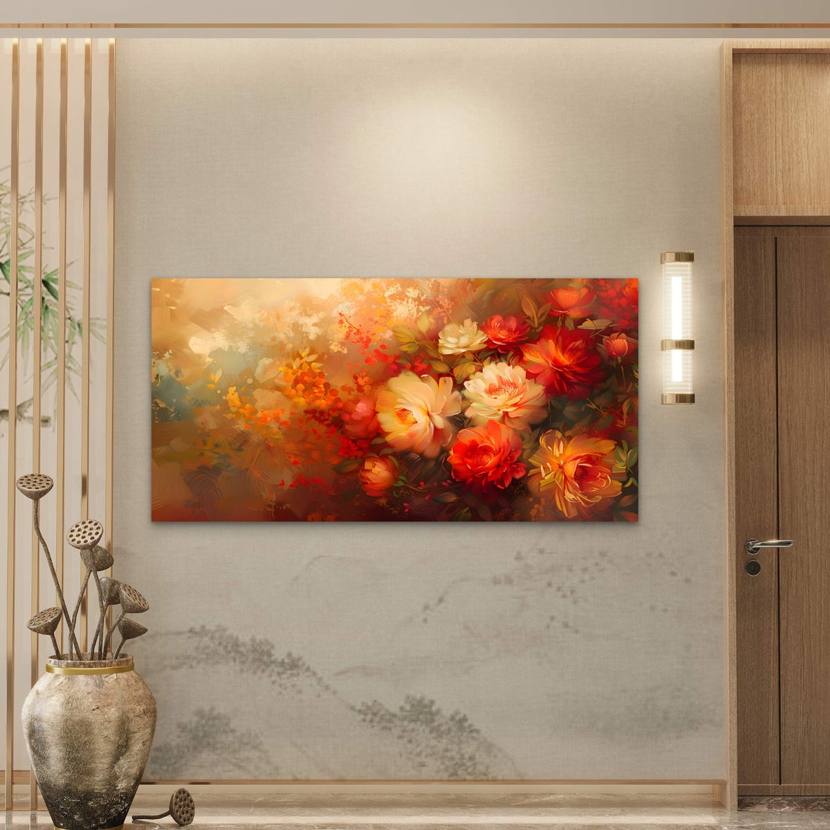 Vibrant Floral Oil Painting Wall Art Canvas Office Home Room Framed 80x45cm