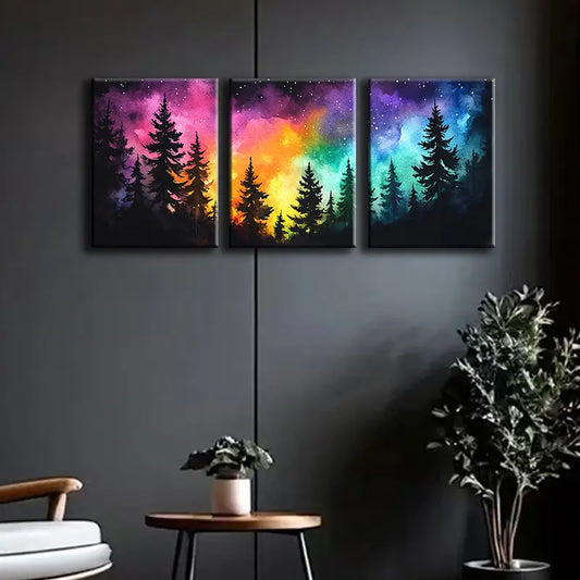 3pcs Colorful night sky forest Metal Print Ready to Hang Art