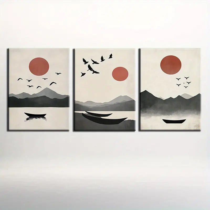 3pcs Sunset and Flying Birds Classic Design Metal Print Ready to Hang Art