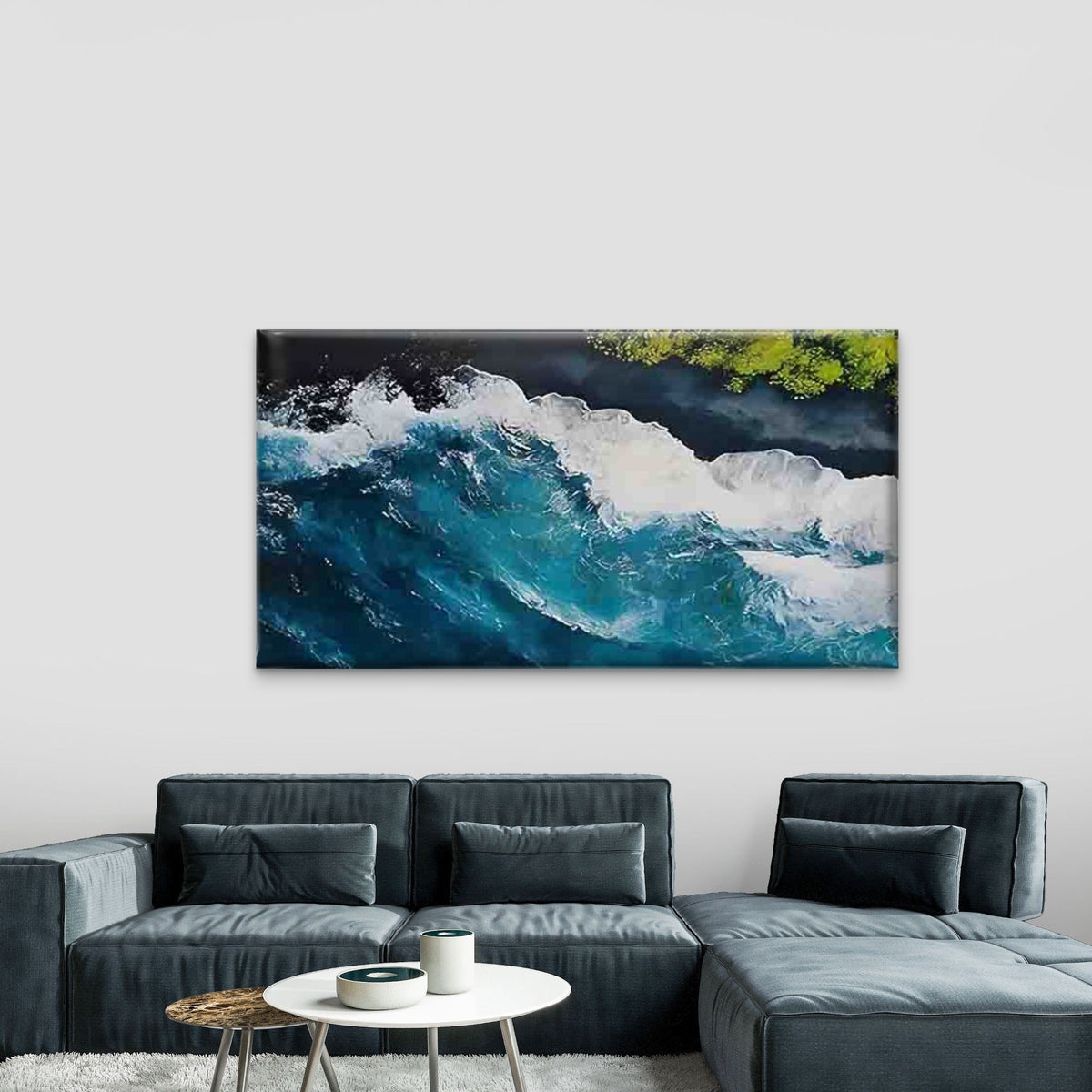 Wave and Shore Greenery Wall Art Canvas Office Home Room Framed 120x60cm