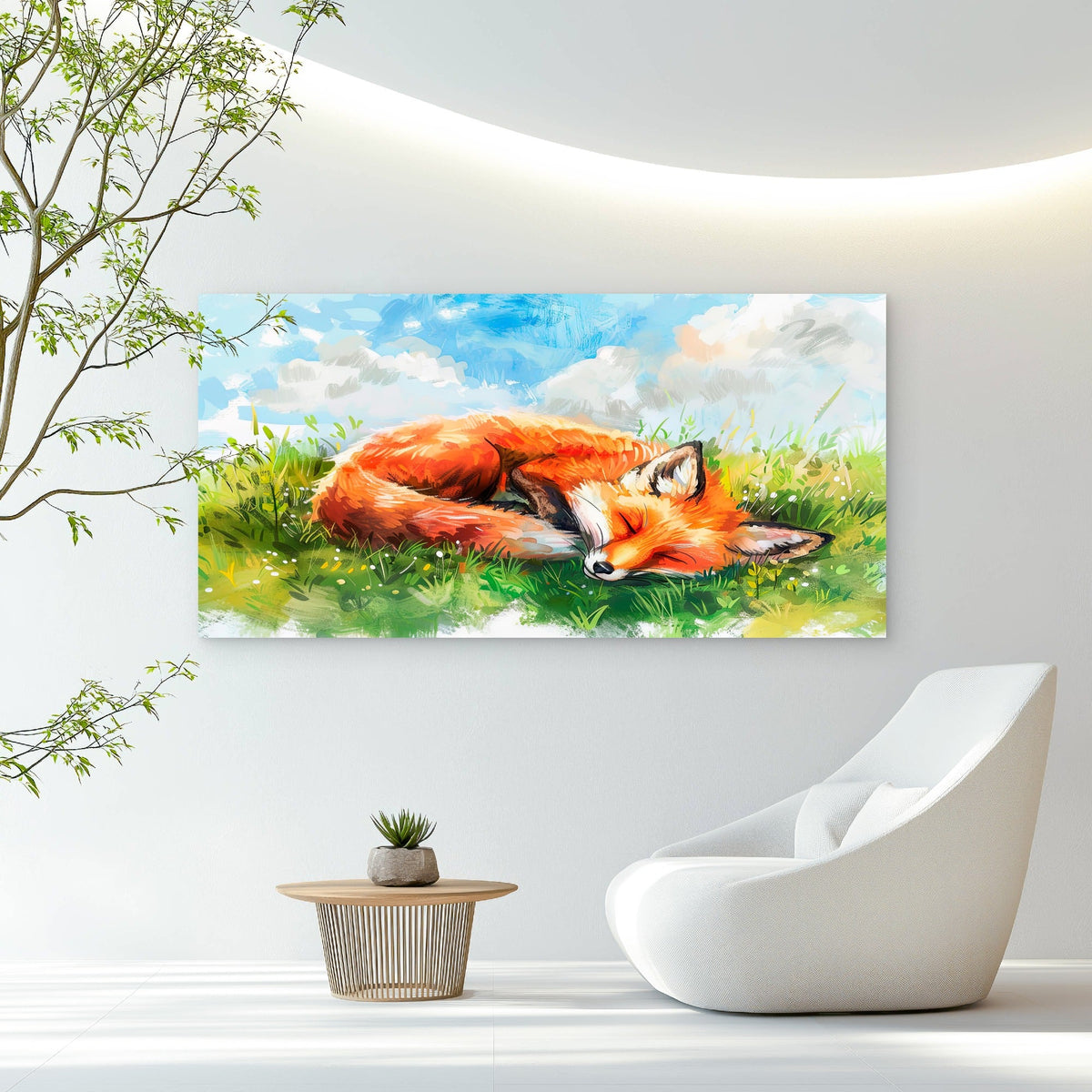 Sleeping Fox In Meadow Wall Art Canvas Office Home Room Framed 80x45cm