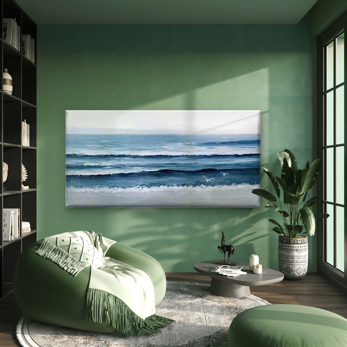 Blue Ocean Waves & Seagulls Wall Art Canvas Office Home Room Framed 120x60cm
