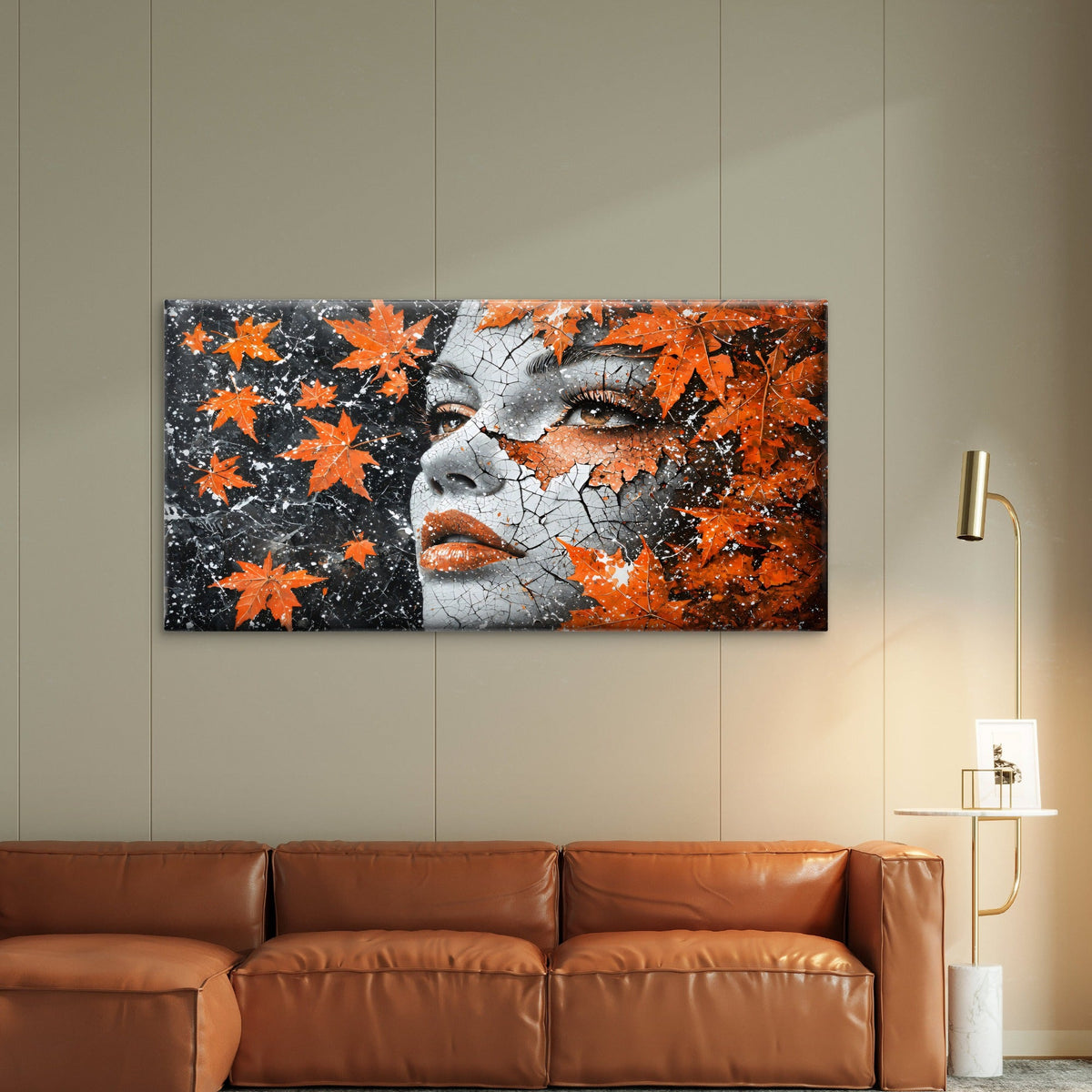 Woman Face Leaves Abstract Wall Art Canvas Office Home Room Framed 80x45cm