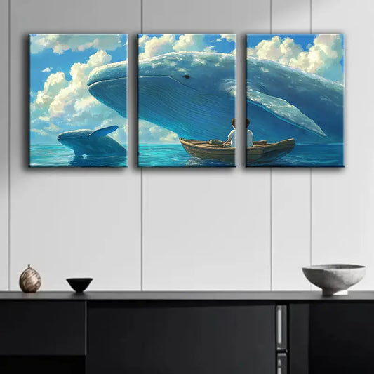 3pcs Whale and Boy Metal Print Ready to Hang Art