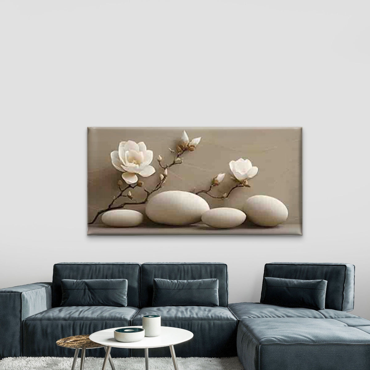 Magnolia Flower with a Rounded Wall Art Canvas Office Home Room Framed 80x45cm