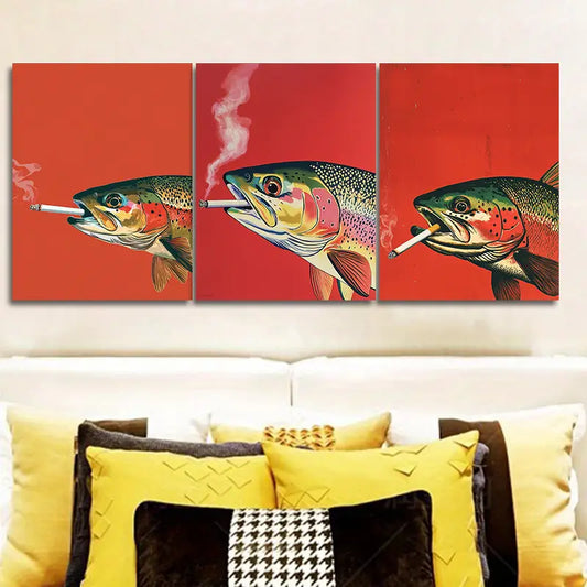 3pcs Rainbow trout smoke Metal Print Ready to Hang Art