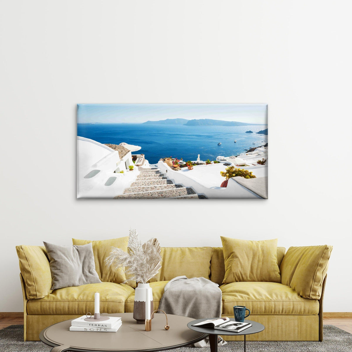 White Architecture On Santorini Wall Art Canvas Office Home Room Framed 80x45cm