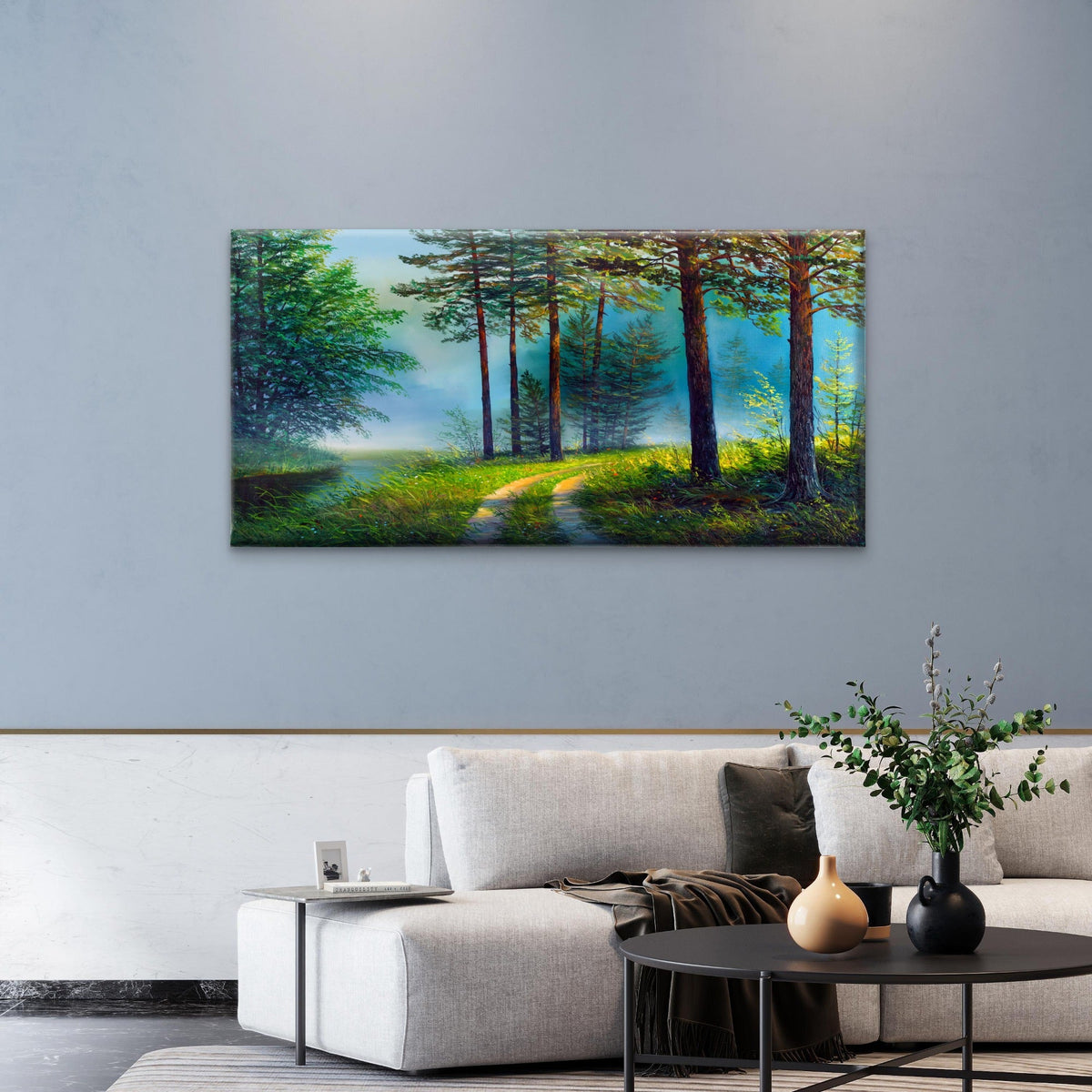Beautiful Nature Forest Path Wall Art Canvas Office Home Framed 80x45cm