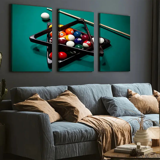 3pcs Modern And Stylish Billiards Sports Art Pool Wall Art Set Canvas Framed 40x60cm - High Quality Print 100% Australian Made Wall Canvas Ready to Hang