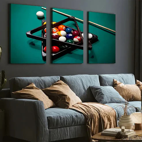3pcs Modern And Stylish Billiards Sports Art Pool Wall Art Set Canvas Framed 60x90cm - High Quality Print 100% Australian Made Wall Canvas Ready to Hang