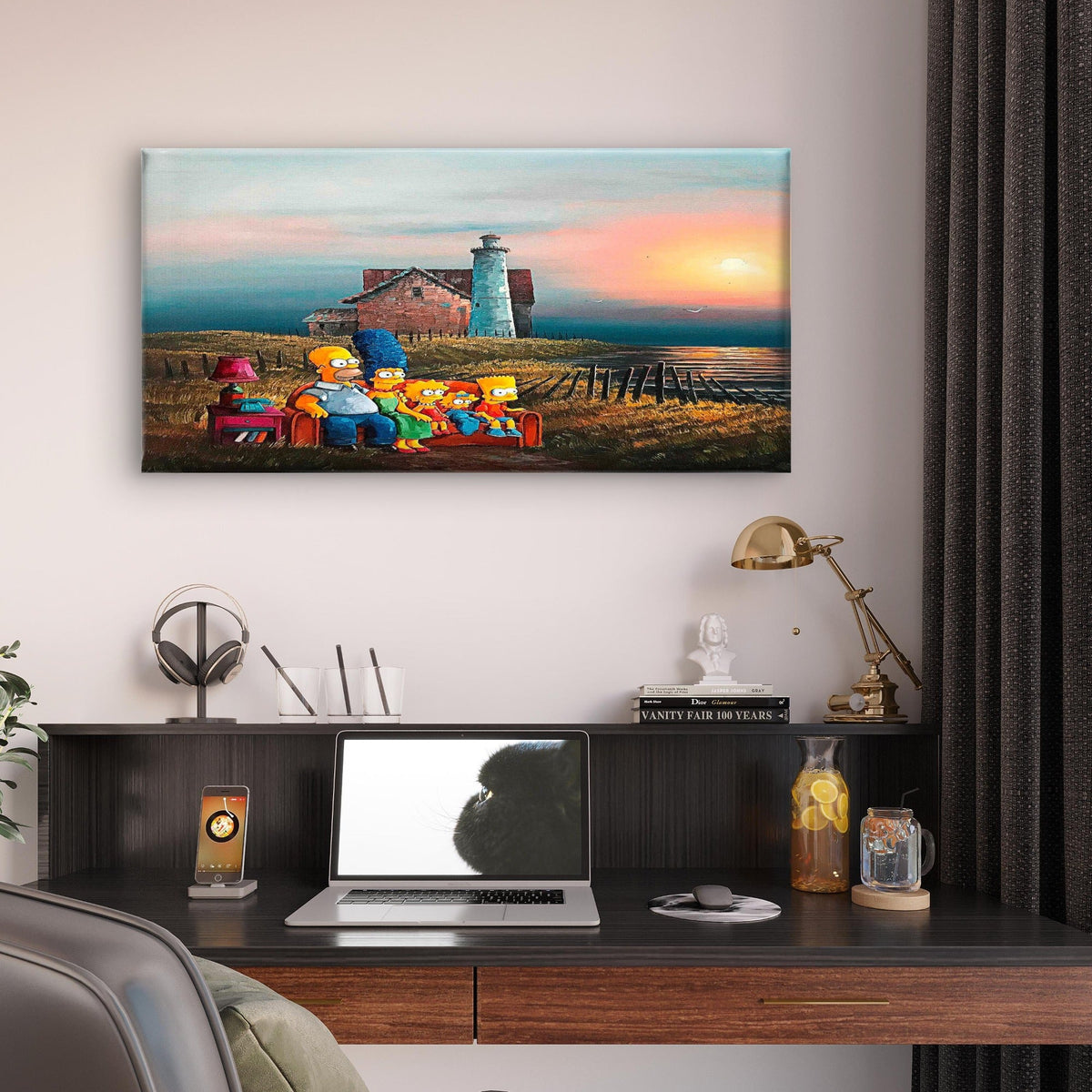 Whimsical Coast Lighthouse Wall Art Canvas Office Home Room Framed 80x45cm