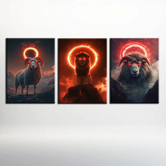 3pcs Powerful, Inspirational Animal Classic Design Metal Print Ready to Hang Art