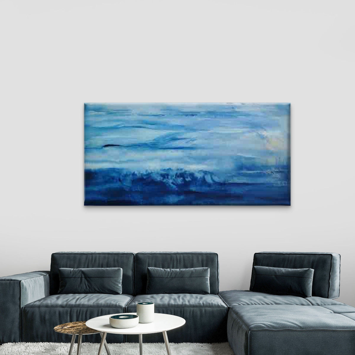 Ocean Waves And Blue Seas Wall Art Canvas Office Home Room Framed 80x45cm