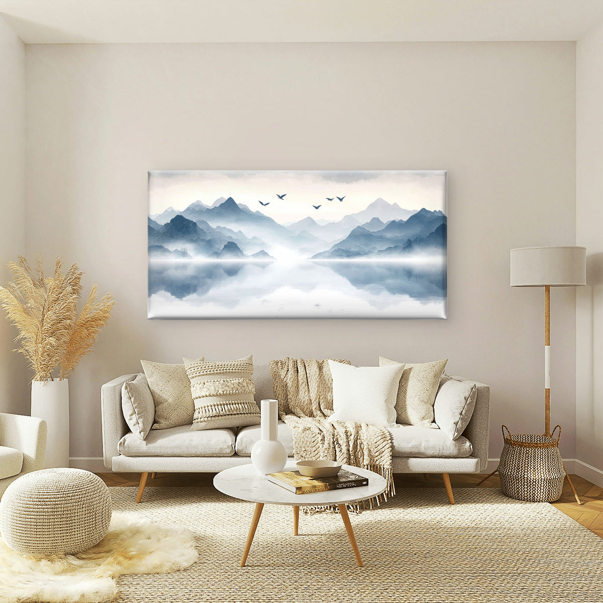 Abstract Blue Mountain Painting Wall Art Canvas Office Home Room Framed 120x60cm