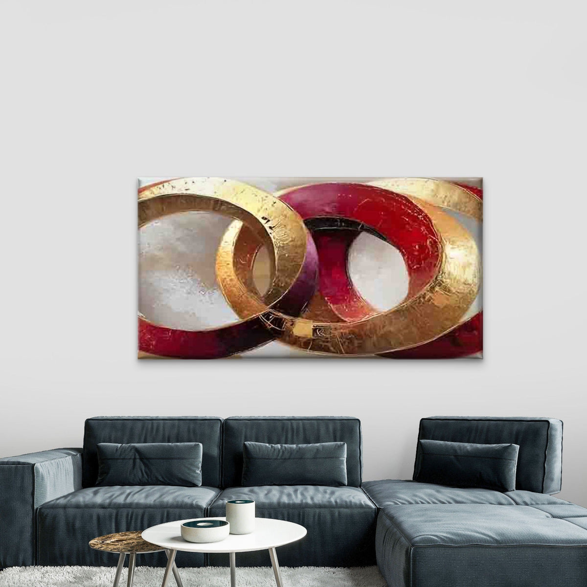Red and Golden Interwoven Circl Wall Art Canvas Office Home Room Framed 120x60cm