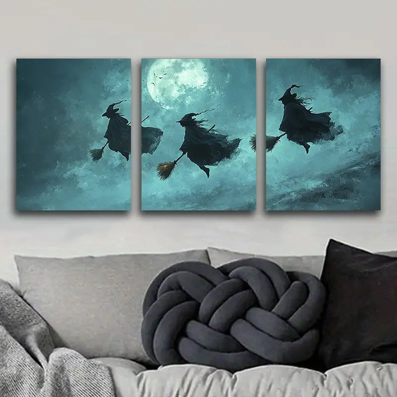 3pcs Witch Night Sky Metal Print Ready to Hang Art