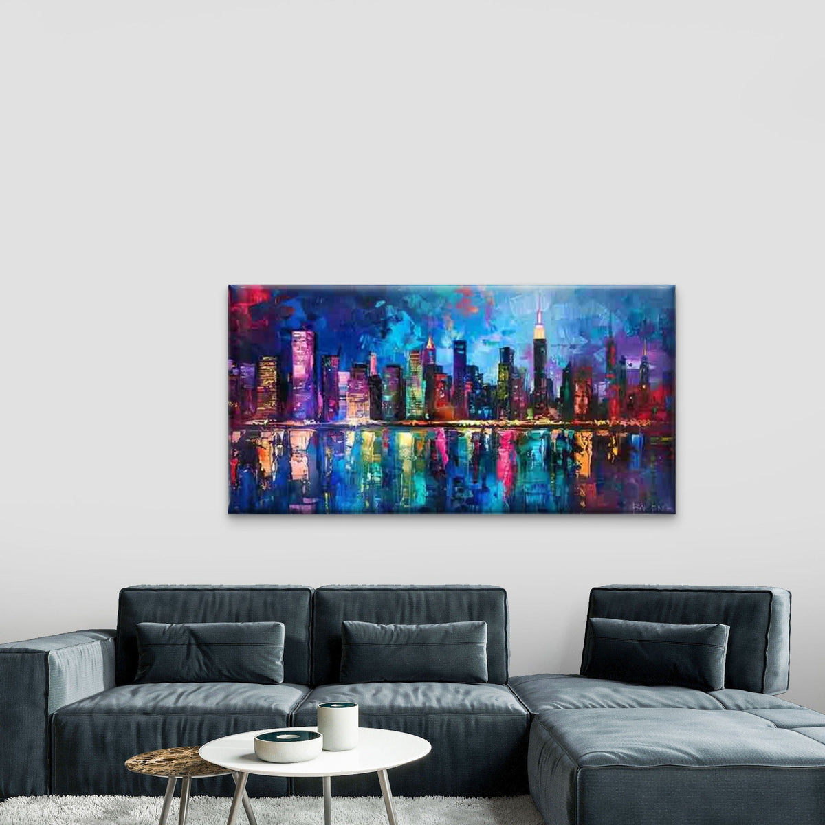 Abstract Depiction of A City Wall Art Canvas Office Home Room Framed 120x60cm