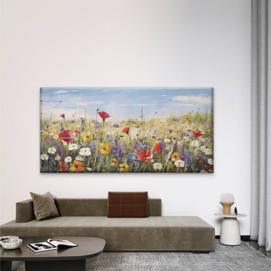 Wildflower Meadow Beneath Wall Art Canvas Office Home Room Framed 80x45cm