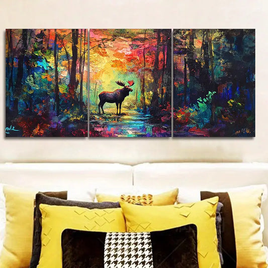 3pcs Moose in the Forest Metal Print Ready to Hang Art