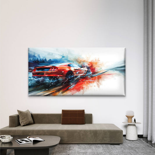Dynamic Red Mustang Car Wall Art Canvas Office Home Room Framed 120x60cm