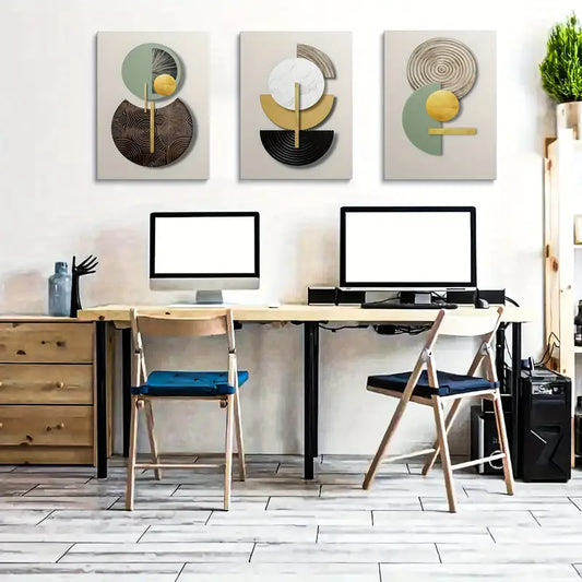 3pcs Geometric Abstract Ink Floral Patterns Metal Print Ready to Hang Art