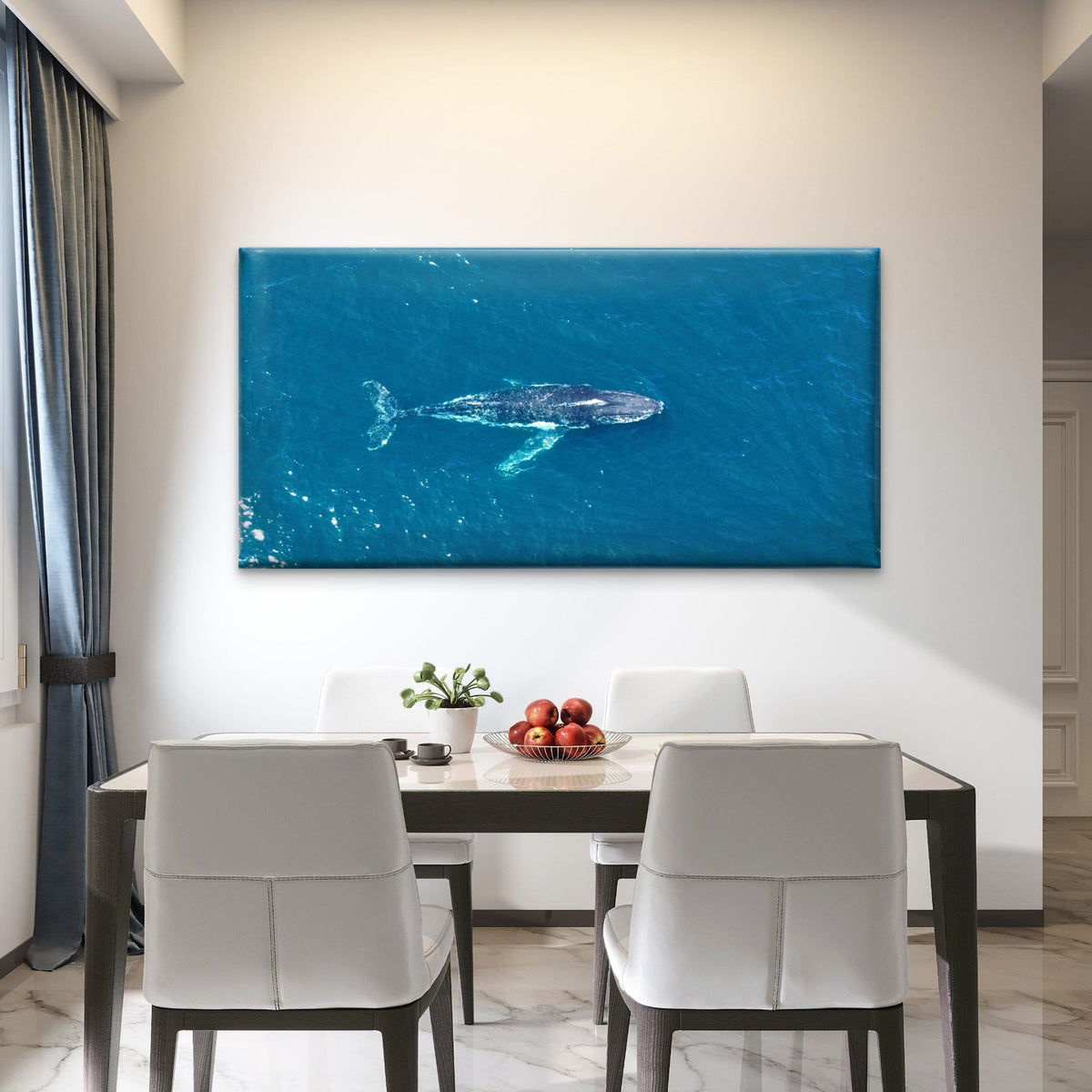 Blue Whale Sea Landscape Wall Art Canvas Office Home Room Framed 80x45cm