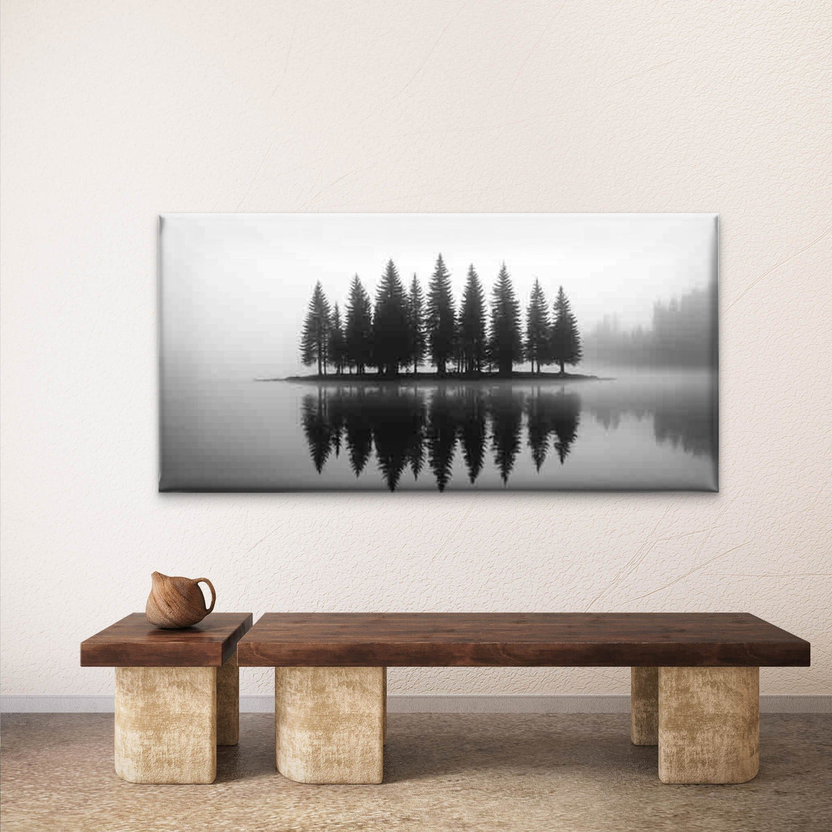 Misty Forest Reflections Wall Art Canvas Office Home Room Framed 80x45cm