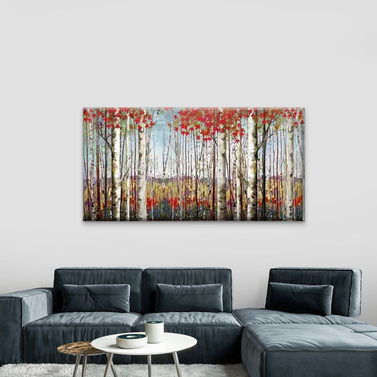 Autumn Birch Trees with Leaves Wall Art Canvas Office Home Room Framed 80x45cm