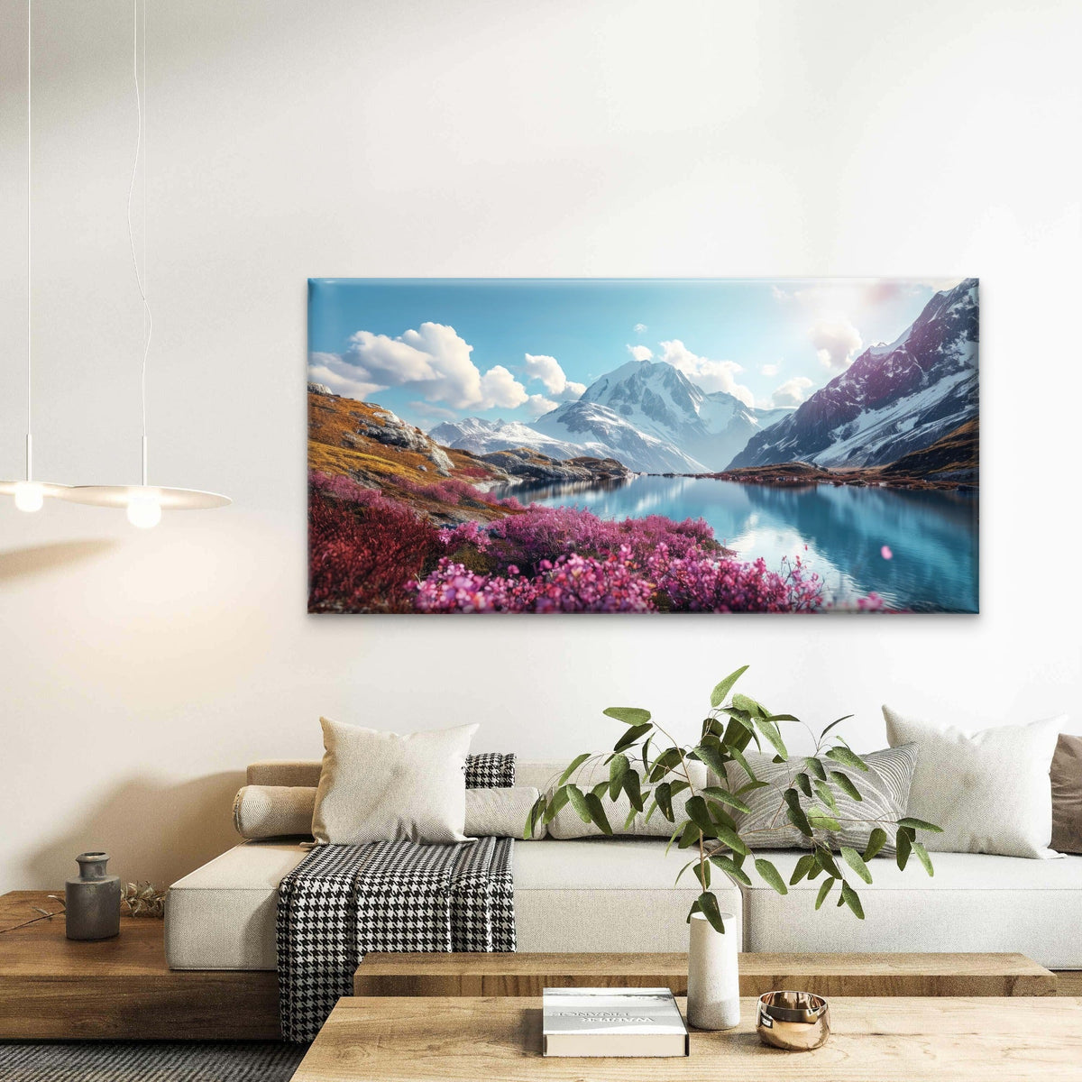 Mountains Reflecting In Water Wall Art Canvas Office Home Room Framed 120x60cm